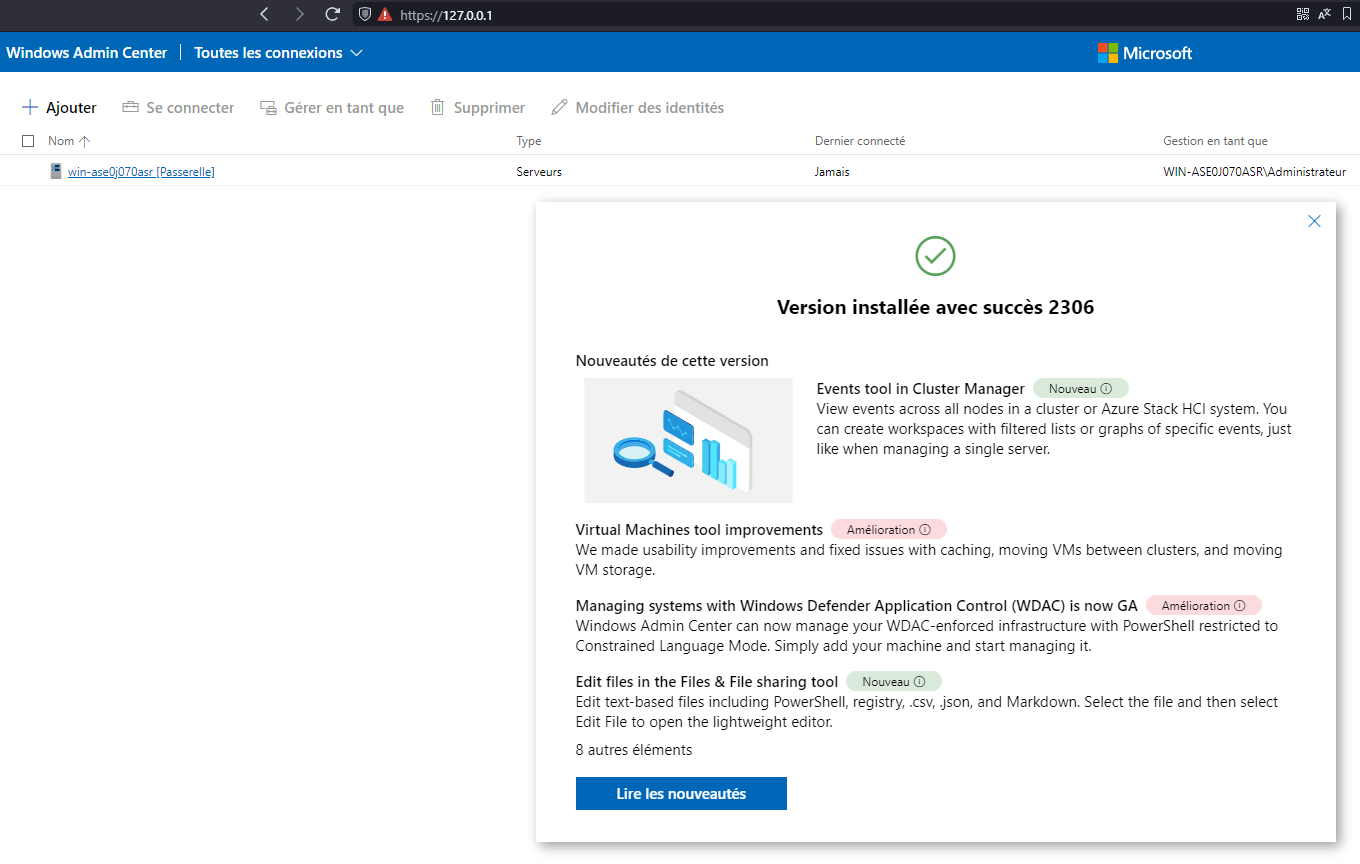 Activer WAC sur Windows Serveur 2022 cli