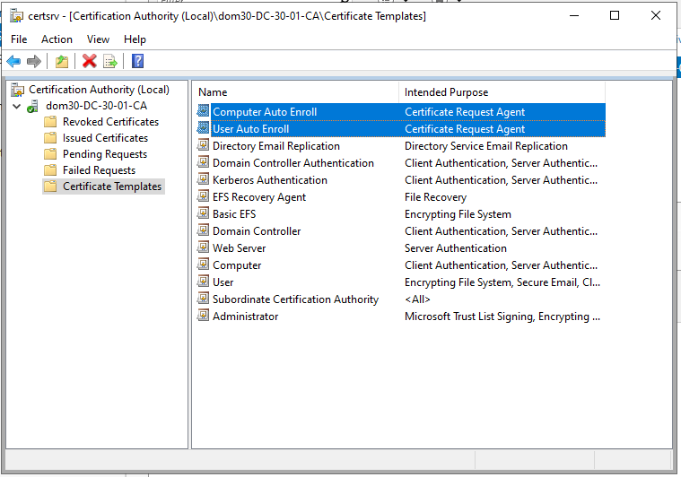 Automatic certificate enrollment in Active Directory